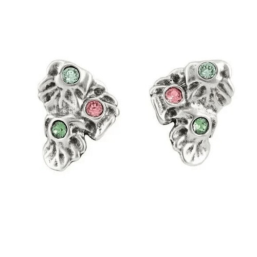 Uno De 50 Wild Bush Bezel Set Crystal Leaf Stud Earrings SilverPink Nwt 120$